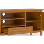 Mobile TV basso di design moderno in legno massello color noce, 183 cm, per TV fino a 80 pollici