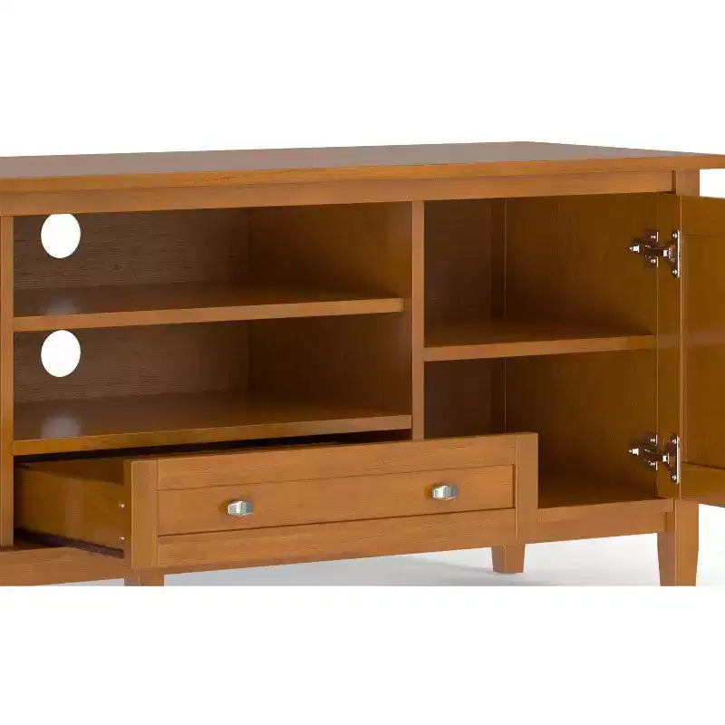 Mobile TV basso di design moderno in legno massello color noce, 183 cm, per TV fino a 80 pollici