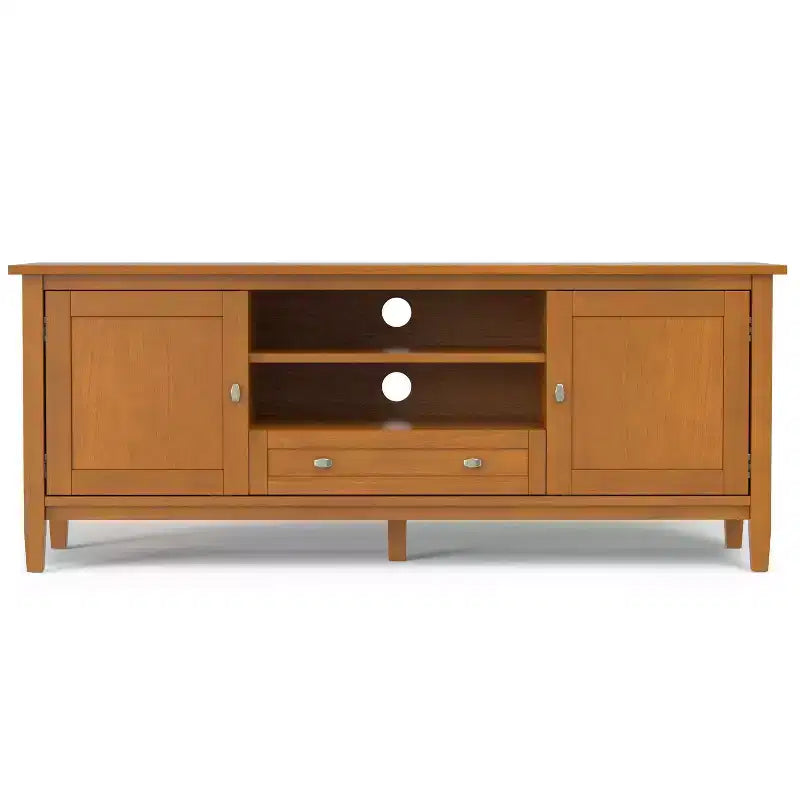 Mobile TV basso di design moderno in legno massello color noce, 183 cm, per TV fino a 80 pollici