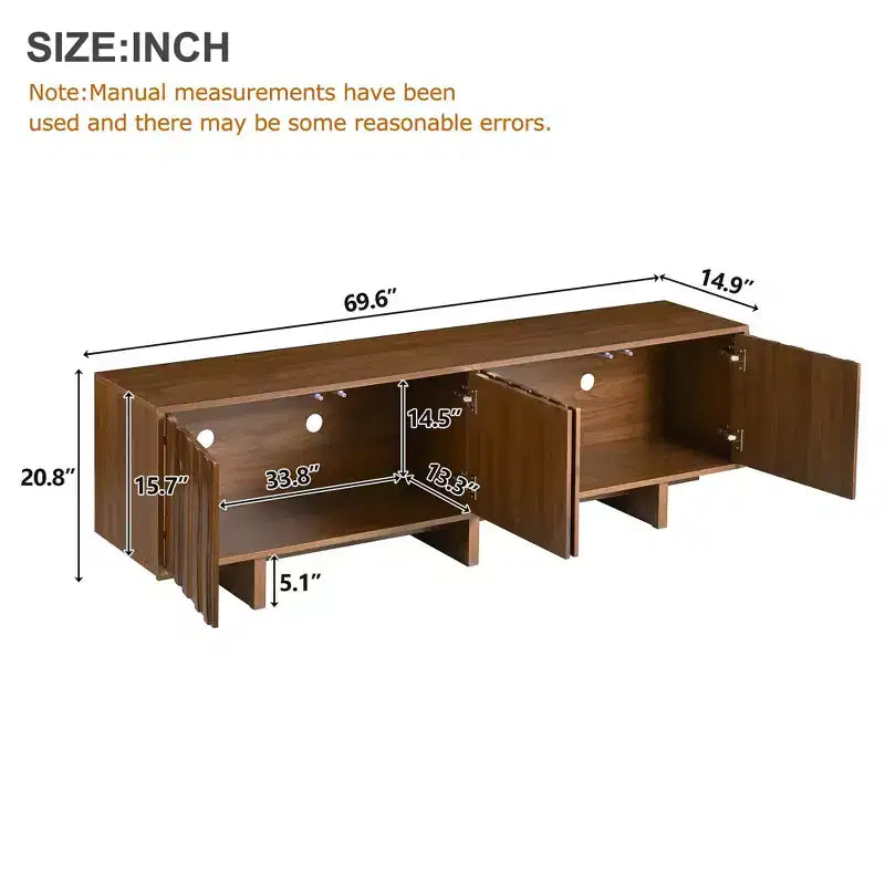 Mobile TV retrò effetto legno, ante ondulate, adatto per TV fino a 75 pollici, console multimediale in stile country con ampio spazio di archiviazione, base robusta