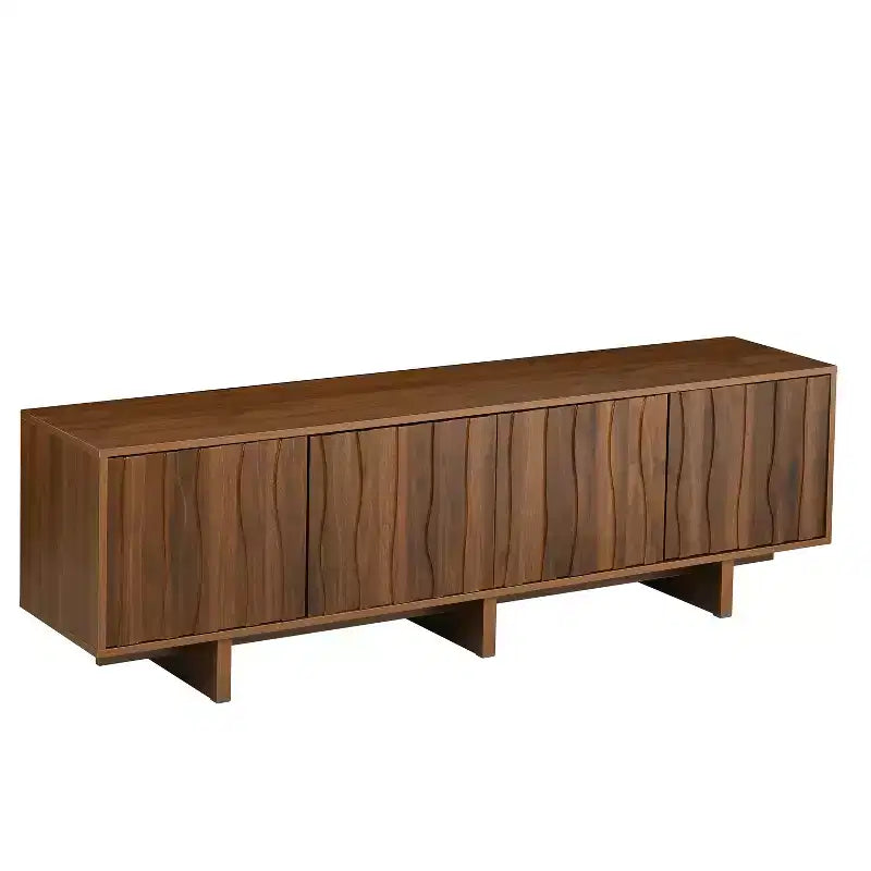 Mobile TV retrò effetto legno, ante ondulate, adatto per TV fino a 75 pollici, console multimediale in stile country con ampio spazio di archiviazione, base robusta