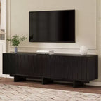 Mobile TV retrò effetto legno, ante ondulate, adatto per TV fino a 75 pollici, console multimediale in stile country con ampio spazio di archiviazione, base robusta