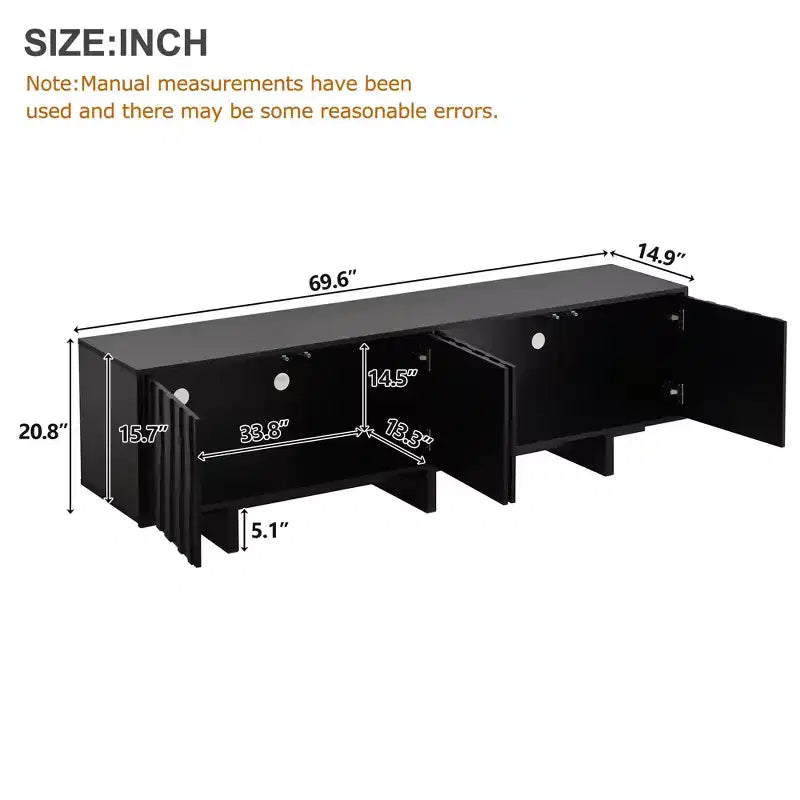 Mobile TV retrò effetto legno, ante ondulate, adatto per TV fino a 75 pollici, console multimediale in stile country con ampio spazio di archiviazione, base robusta