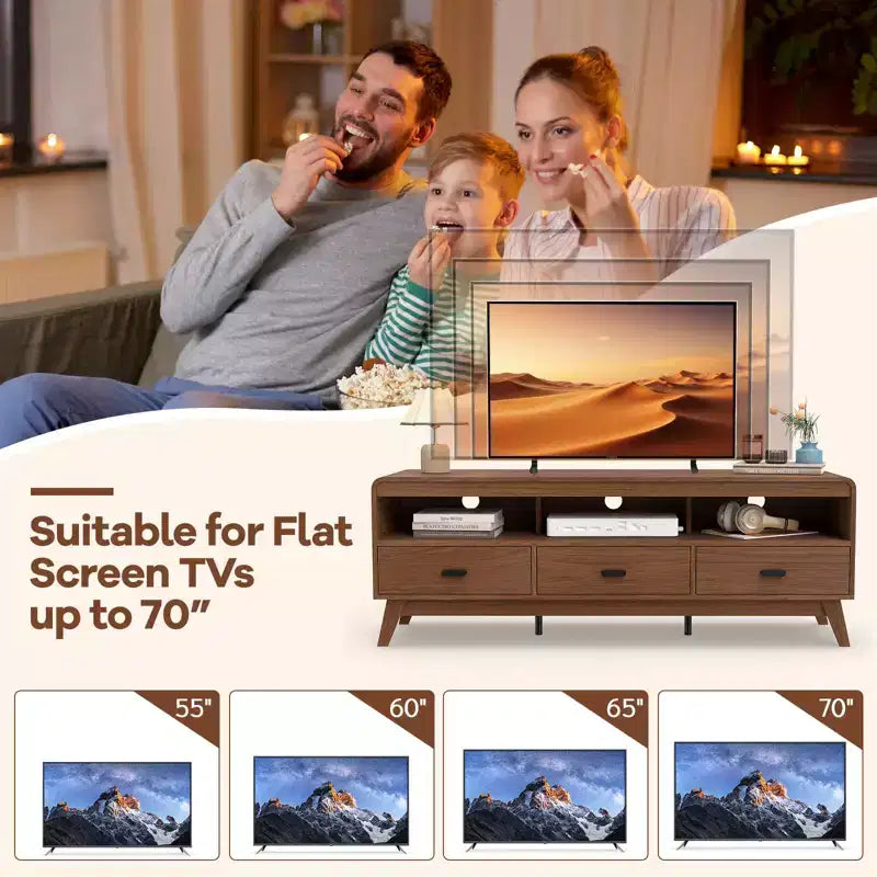 Mobile TV per televisori fino a 70'' Mobile TV di intrattenimento moderno di metà secolo Mobiletto TV