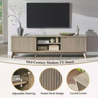 Mobile porta TV moderno da 70", Centro intrattenimento per TV fino a 80", Consolle multimediale in legno con vani aperti e armadietti laterali