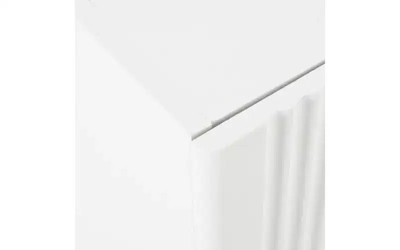 Mobile TV da 74 pollici con gambe scanalate in legno dorato, adatto a TV fino a 80 pollici, con armadietto contenitore, ideale per soggiorni, bianco