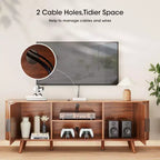 Mobile porta TV in noce per TV fino a 65 pollici, console TV di metà secolo con ante a doghe, ampi ripiani portaoggetti, supporto multimediale moderno in legno