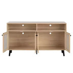 Mobile porta TV Mid-Century Modern da 56 pollici, Centro d'intrattenimento con ripiani aperti, Gambe affusolate, Ante dell'armadietto con pomello rotondo, Naturale