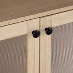 Mobile porta TV Mid-Century Modern da 56 pollici, Centro d'intrattenimento con ripiani aperti, Gambe affusolate, Ante dell'armadietto con pomello rotondo, Naturale