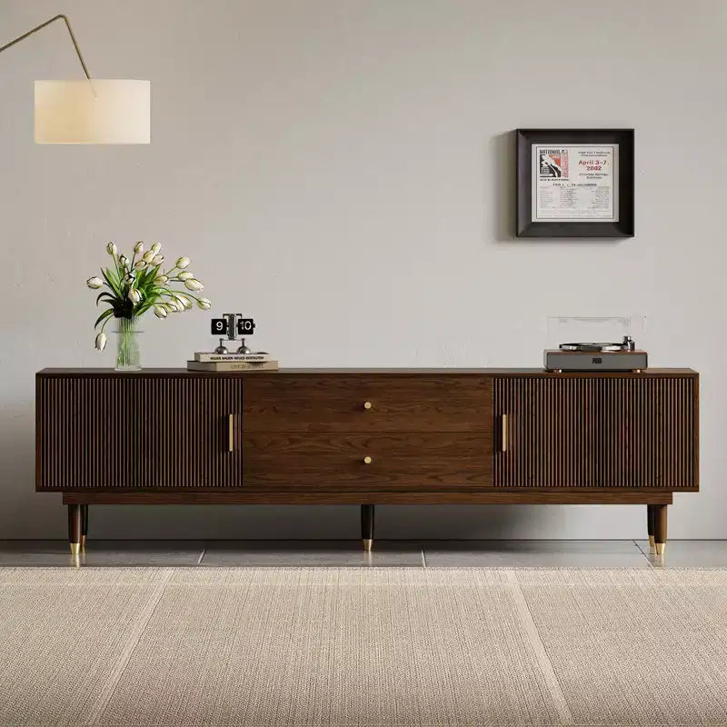 Mobile porta TV moderno di metà secolo da 78,7 pollici con cassetti, credenza multimediale per soggiorno o camera da letto, noce