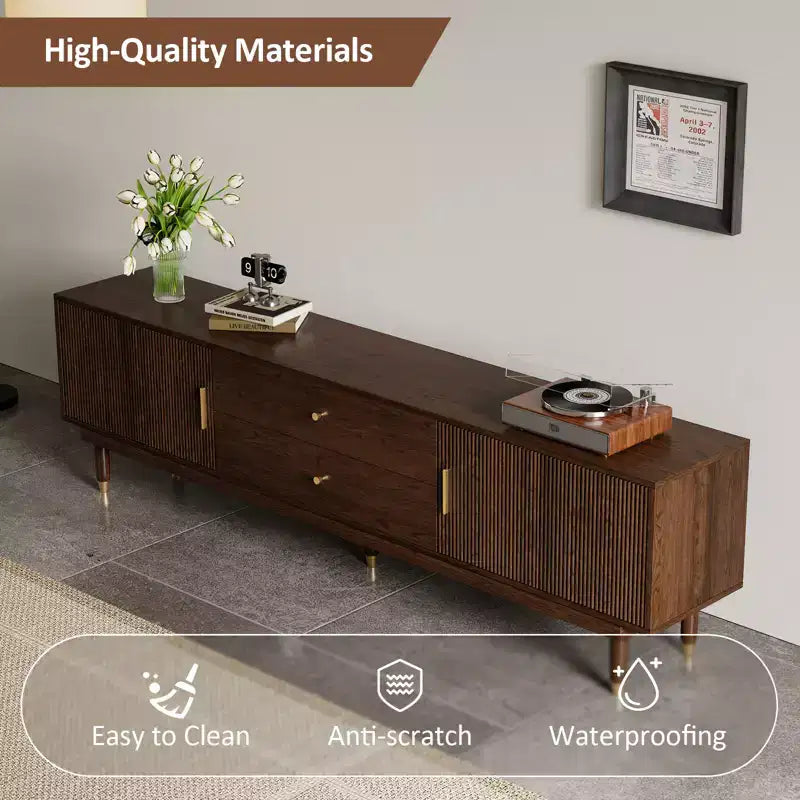 Mobile porta TV moderno di metà secolo da 78,7 pollici con cassetti, credenza multimediale per soggiorno o camera da letto, noce
