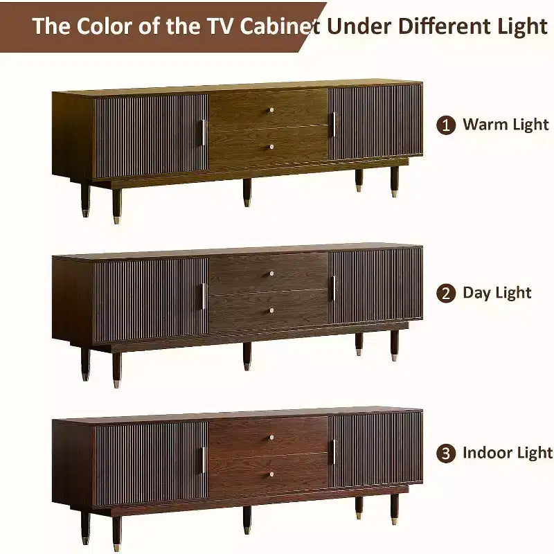 Mobile porta TV moderno di metà secolo da 78,7 pollici con cassetti, credenza multimediale per soggiorno o camera da letto, noce