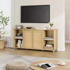 Mobile TV in rattan, centro di intrattenimento moderno da 63 pollici con ripiani e armadietti, anta in rattan, mobile TV bohémien per soggiorno