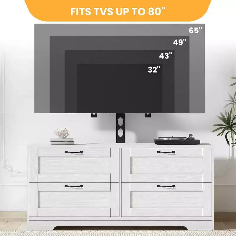 Mobile porta TV con supporto e 4 cassetti per TV da 32/45/55/65/75/80 pollici, mobile TV per camera da letto, soggiorno, mobile multimediale in legno