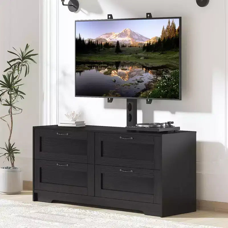Mobile porta TV con supporto e 4 cassetti per TV da 32/45/55/65/75/80 pollici, mobile TV per camera da letto, soggiorno, mobile multimediale in legno