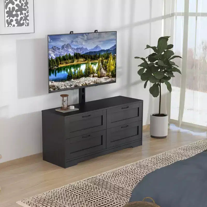 Mobile porta TV con supporto e 4 cassetti per TV da 32/45/55/65/75/80 pollici, mobile TV per camera da letto, soggiorno, mobile multimediale in legno