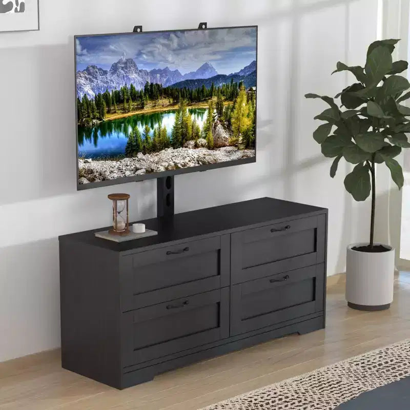 Mobile porta TV con supporto e 4 cassetti per TV da 32/45/55/65/75/80 pollici, mobile TV per camera da letto, soggiorno, mobile multimediale in legno
