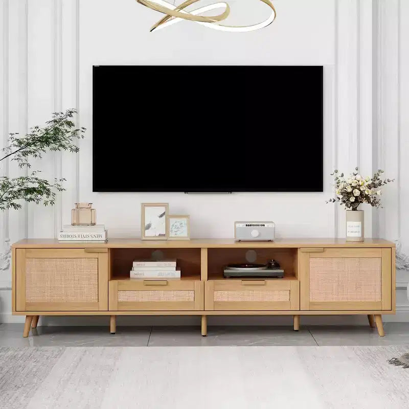Mobile TV in Stile Modern Farmhouse con Design in Rattan e 2 Cassetti