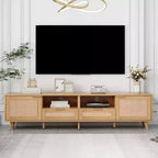 Mobile TV in Stile Modern Farmhouse con Design in Rattan e 2 Cassetti