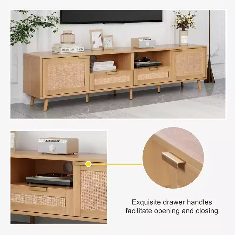 Mobile TV in Stile Modern Farmhouse con Design in Rattan e 2 Cassetti