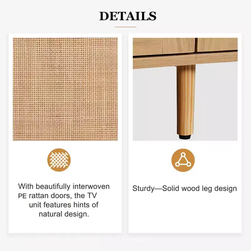 Mobile TV in Stile Modern Farmhouse con Design in Rattan e 2 Cassetti
