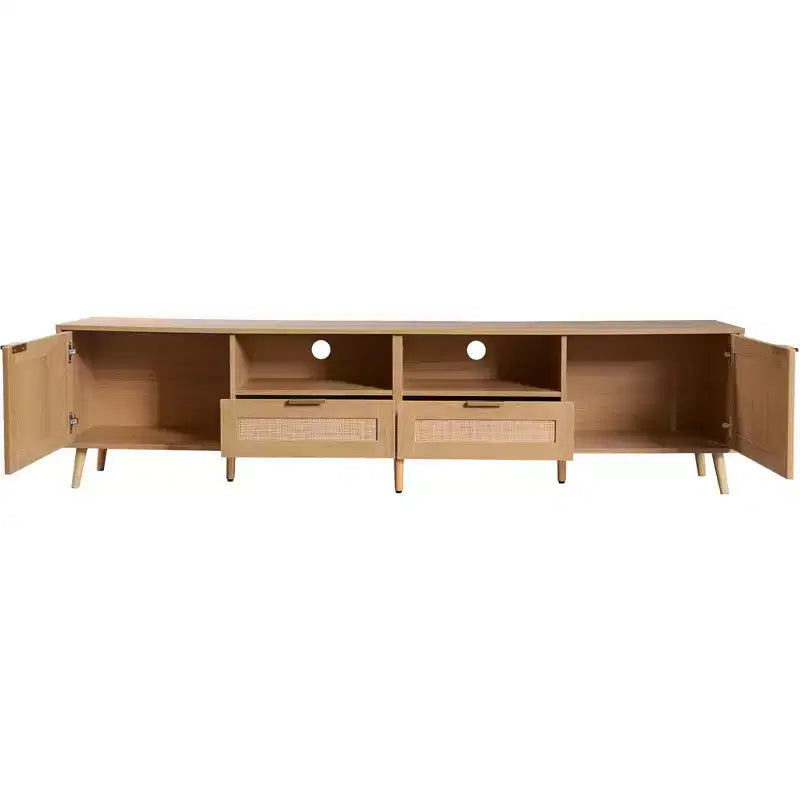Mobile TV in Stile Modern Farmhouse con Design in Rattan e 2 Cassetti