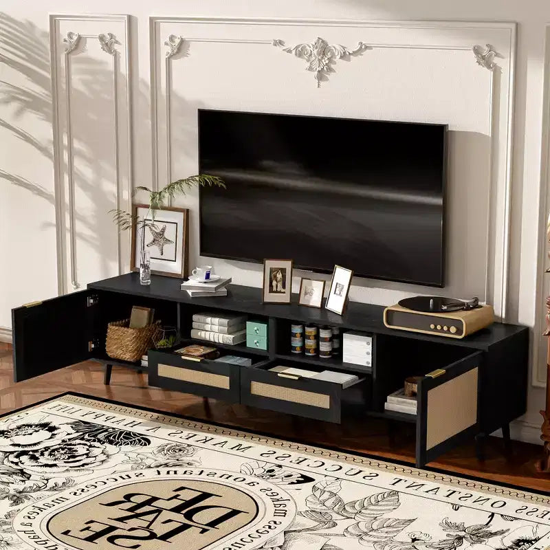 Mobile TV in Stile Modern Farmhouse con Design in Rattan e 2 Cassetti