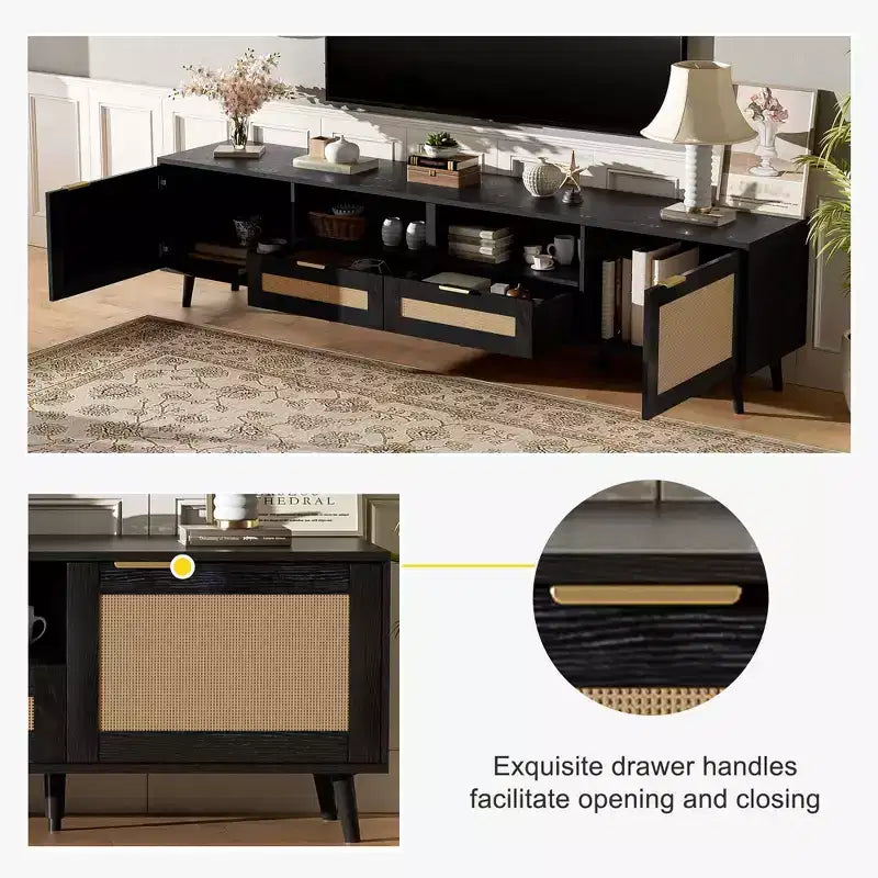 Mobile TV in Stile Modern Farmhouse con Design in Rattan e 2 Cassetti