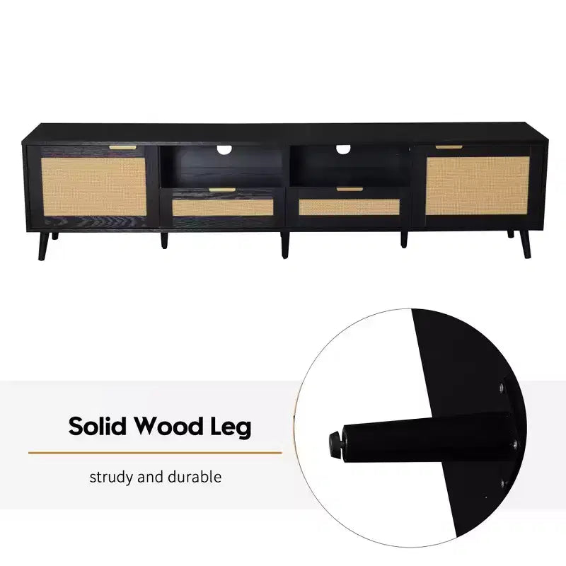 Mobile TV in Stile Modern Farmhouse con Design in Rattan e 2 Cassetti
