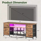 Mobile TV 140 cm Marrone con Comodino, Stazione di Ricarica, Luci a LED, 6 Cassetti in Tessuto, Centro di Intrattenimento per TV fino a 152 cm, Portaoggetti per Camera da Letto