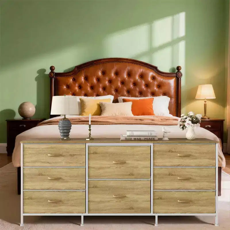 Mobile TV, Cassettiera in Tessuto a 8 Cassetti con Piano in Legno, Centro di Intrattenimento, Mobile TV Console Moderno per Camera da Letto Soggiorno