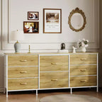 Mobile TV, Cassettiera in Tessuto a 8 Cassetti con Piano in Legno, Centro di Intrattenimento, Mobile TV Console Moderno per Camera da Letto Soggiorno