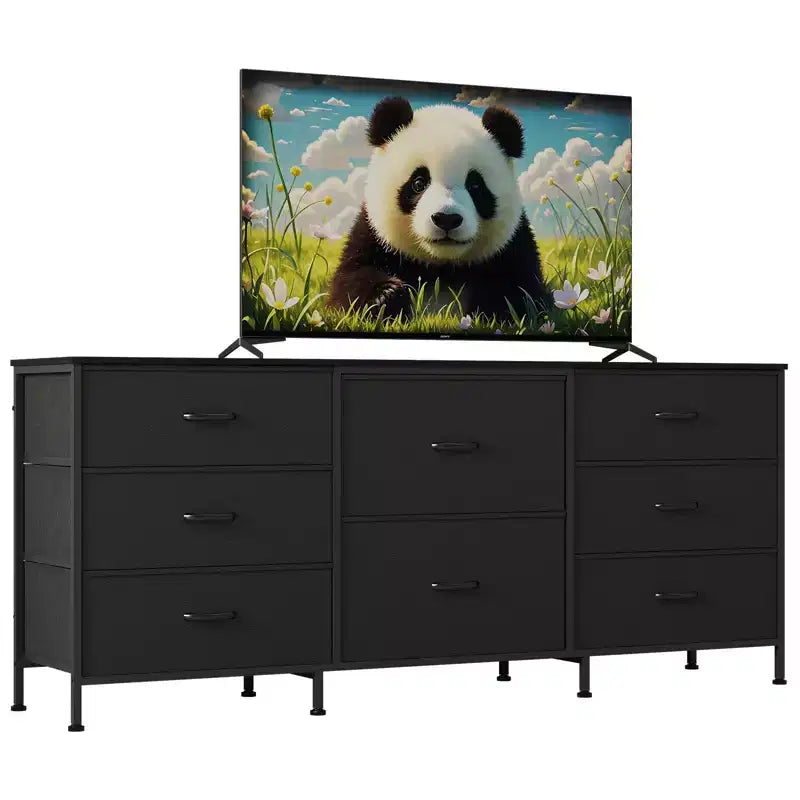 TV Stand, 8 Drawer Fabric Dresser with Wooden Top, Dresser Entertainment Center, Modern Media TV Console Table for Bedroom Living Room