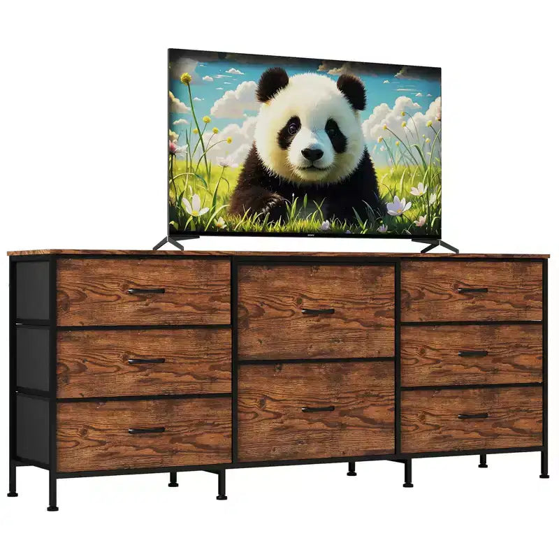Mobile TV, Cassettiera in Tessuto a 8 Cassetti con Piano in Legno, Centro di Intrattenimento, Mobile TV Console Moderno per Camera da Letto Soggiorno