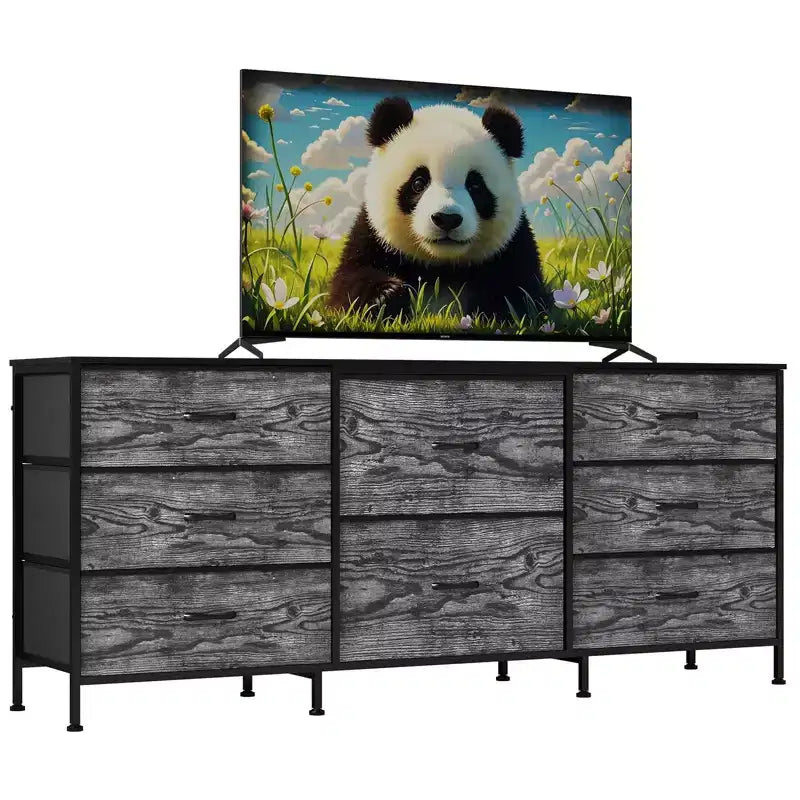 Mobile TV, Cassettiera in Tessuto a 8 Cassetti con Piano in Legno, Centro di Intrattenimento, Mobile TV Console Moderno per Camera da Letto Soggiorno
