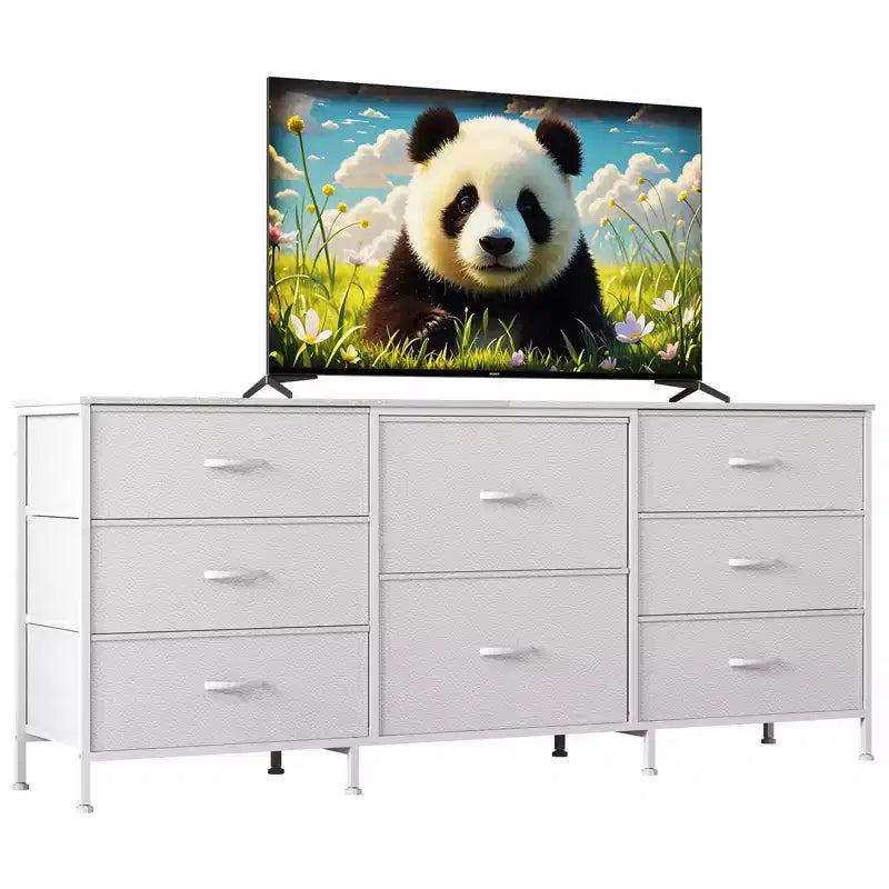 Mobile TV, Cassettiera in Tessuto a 8 Cassetti con Piano in Legno, Centro di Intrattenimento, Mobile TV Console Moderno per Camera da Letto Soggiorno