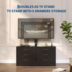 Mobile TV a 6 cassetti con supporto per TV da 32 a 80 pollici, centro di intrattenimento in legno con altezza regolabile, console multimediale con vani portaoggetti