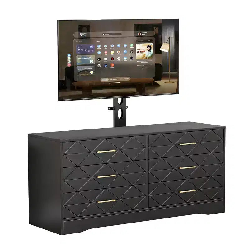 Mobile TV a 6 cassetti con supporto per TV da 32 a 80 pollici, centro di intrattenimento in legno con altezza regolabile, console multimediale con vani portaoggetti