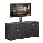 Mobile TV a 6 cassetti con supporto per TV da 32 a 80 pollici, centro di intrattenimento in legno con altezza regolabile, console multimediale con vani portaoggetti
