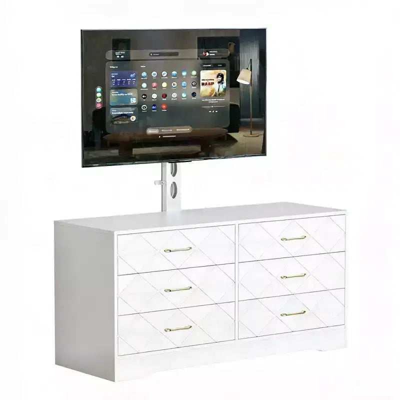 Mobile TV a 6 cassetti con supporto per TV da 32 a 80 pollici, centro di intrattenimento in legno con altezza regolabile, console multimediale con vani portaoggetti