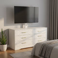 6 Drawer TV Stand with Mount for 32-80 Inch TVs, Wood Entertainment Center with Adjustable Height, Media Console Storage