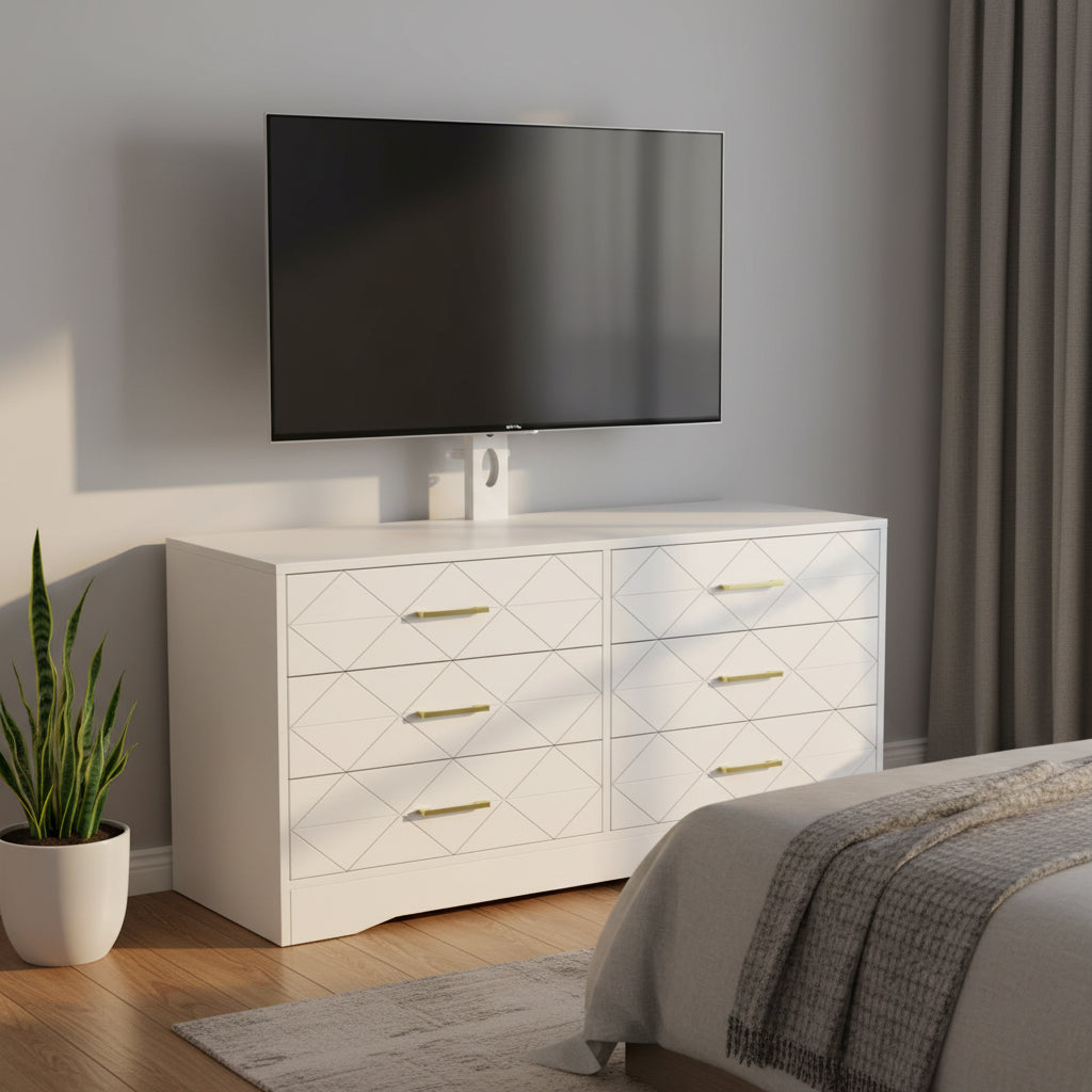 6 Drawer TV Stand with Mount for 32-80 Inch TVs, Wood Entertainment Center with Adjustable Height, Media Console Storage