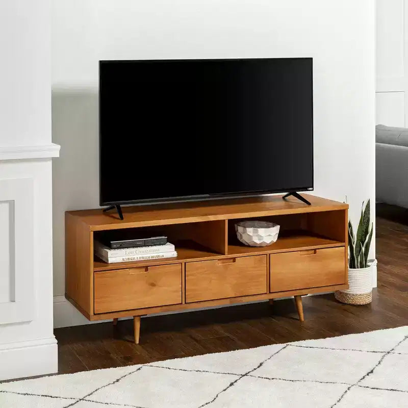 Mobile TV moderno di metà secolo a 3 cassetti per TV fino a 65 pollici
